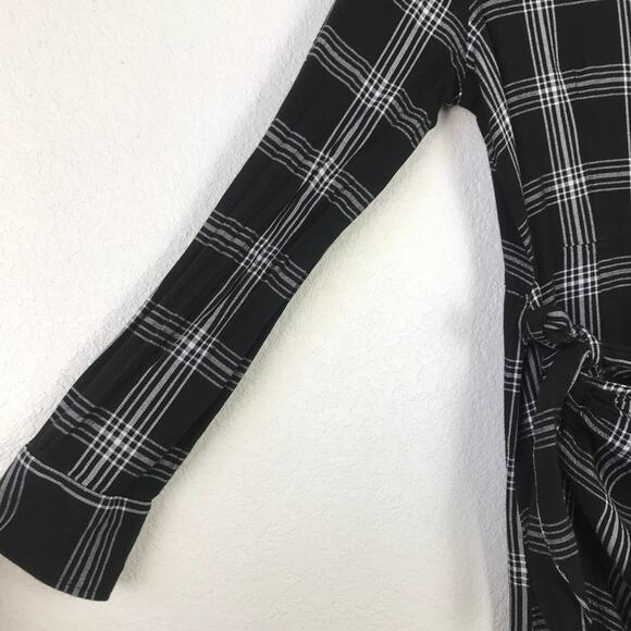 UNTUCKit for Her Tessa Plaid Wrap Tie Front Button Up Shirt Dress Black White 2 - Picture 6 of 13
